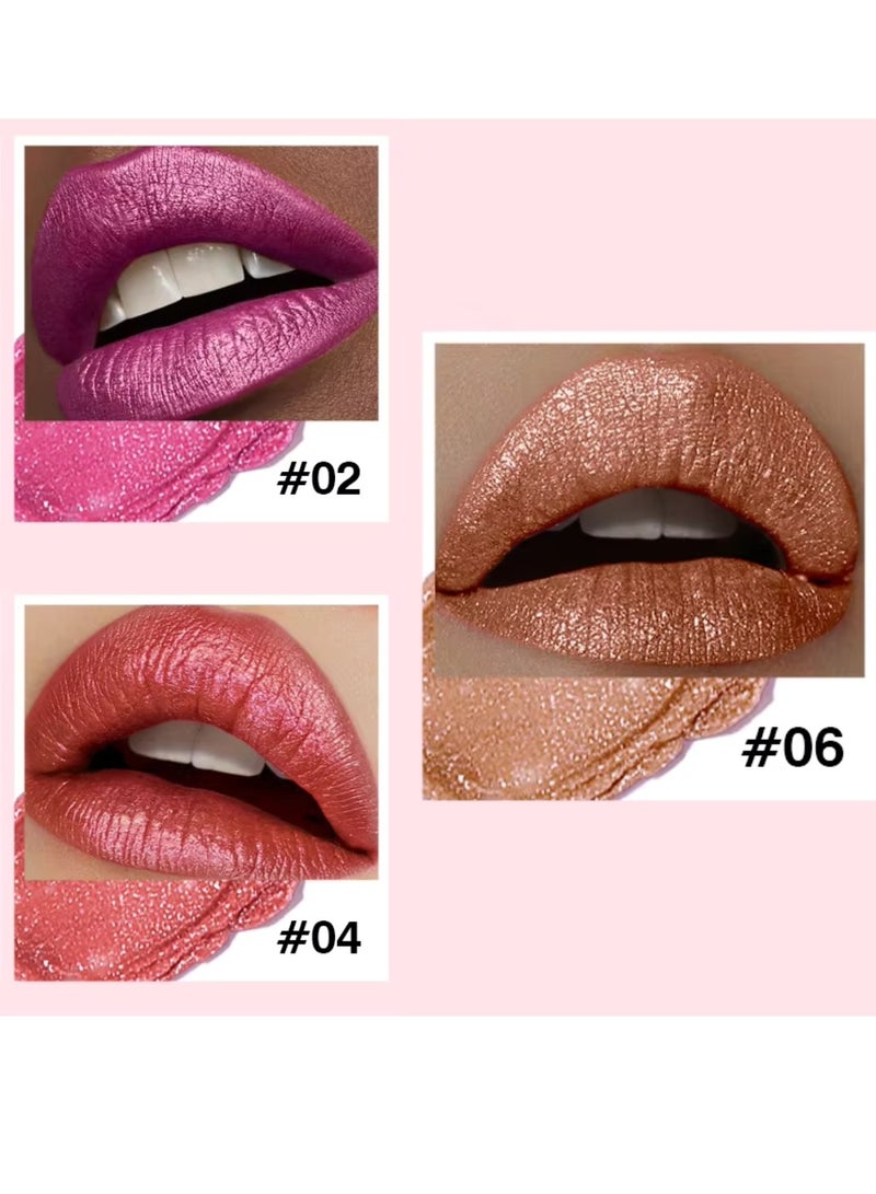 pudaier Pearlized Lipstick Diamond Glitter Matte Lipstick Long Lasting Waterproof Metallic Bronze Lip Gloss Gold Bronze Sparkling High Pigment Non Stick Lip Stain Full Coverage Tinted Lip Balm 02 - Image 3