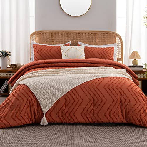 Litanika Litanika Burnt Orange King Comforter Set 3 Pieces Lightweight Terracotta Rust Boho Fall Tufted Bedding Sets Down Alternative Comforter Fluffy Bed Set Gift Choice 