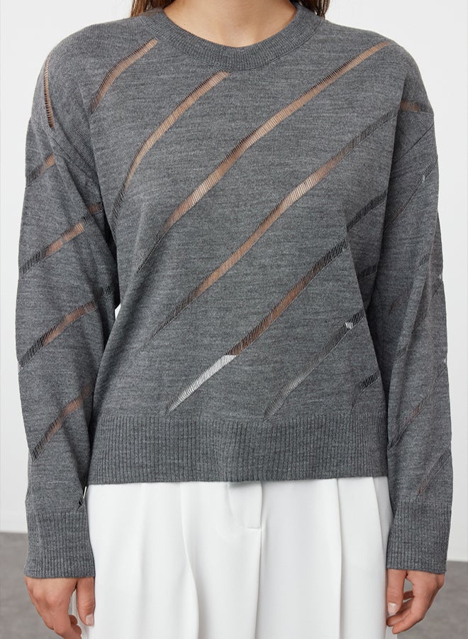 trendyol Anthracite Openwork/Hole Knitwear Sweater - Image 4