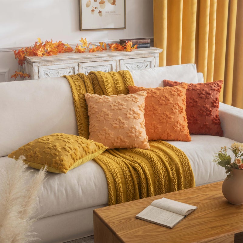 COSIBONO Maple Leaf Fall Throw Pillow Covers 18""x18"" Set of 2  Caramel Farmhouse Decorative Pillow Covers for Autumn Harvest Holiday Accent Pillow Cases  Faux Fur Pillow Covers for Couch Bed Room - Image 5