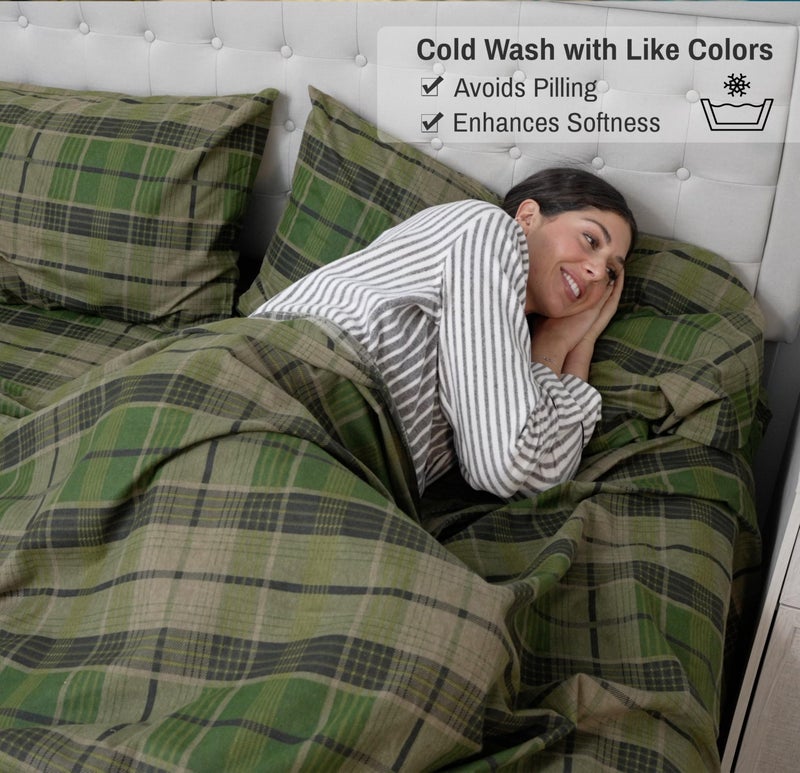 RUVANTI Flannel Sheets Twin Size - 100% Cotton Double Brushed Twin Sheets Set, Deep Pockets 16 Inches, All Seasons Breathable & Extra Soft Bed Sheets, Warm & Cozy, 3 Piece, DNA Plaid - Image 5