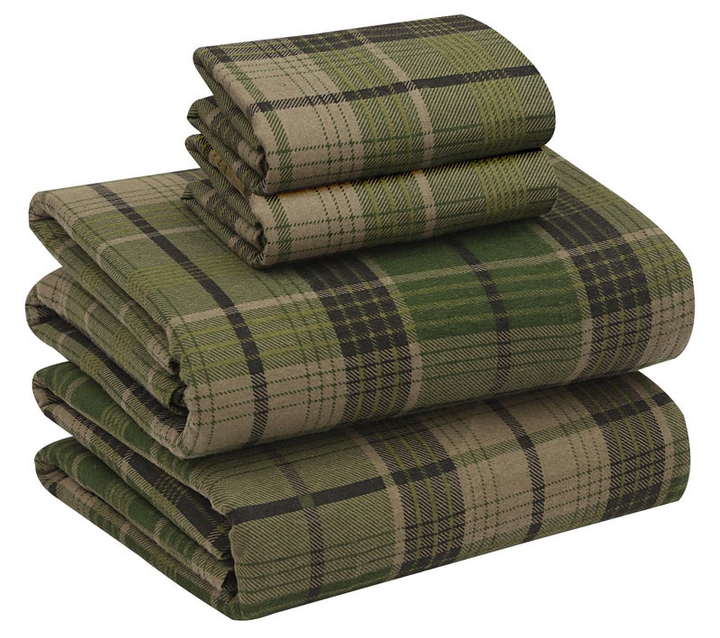 RUVANTI Flannel Sheets Twin Size - 100% Cotton Double Brushed Twin Sheets Set, Deep Pockets 16 Inches, All Seasons Breathable & Extra Soft Bed Sheets, Warm & Cozy, 3 Piece, DNA Plaid - Image 1