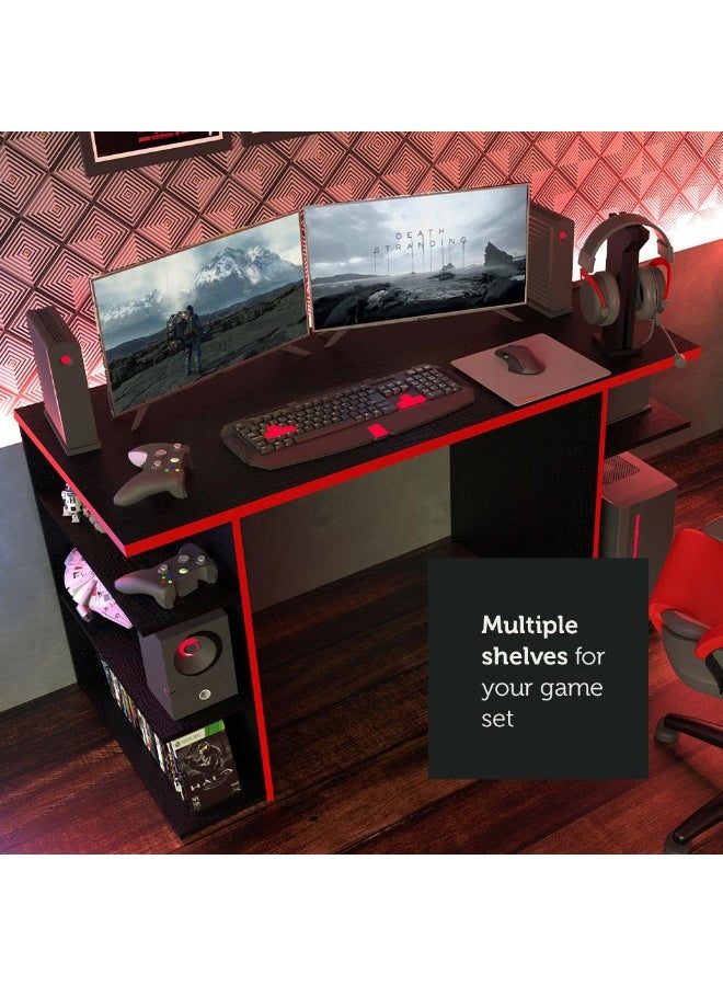 Madesa Gaming Computer Desk and Office Table with 5 Shelves and Cable Management, Wood, 136 W x 75 H x 60 D Cm (Black/Red) - Image 5