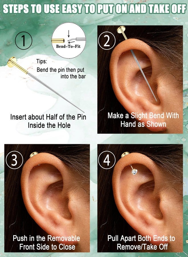 ORAZIO 14K Gold Plated Push in Stud Earrings, 316L Surgical Steel Flat Back Earrings Threadless Tragus Helix Cartilage Conch Nose Piercing Jewelry Hypoallergenic Ear Piercing for Women 20G 18G 16G - Image 4