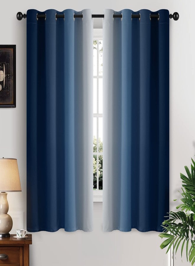 Yakamok Blue and Greyish White Ombre Curtains 63 Inch Length, Room Darkening Gradient Color Curtains for Bedroom,Light Blocking Thermal Insulated Window Drapes for Living Room(2 Panels, 52x63 Inch) - Image 1