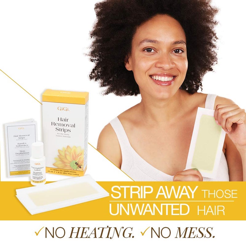 GiGi Hair Removal Wax Strips for Body - Pre-Waxed with GiGi All-Purpose Honee Formula, Waxing Kit For Women, 12 Strips + After Wax Lotion - Image 2