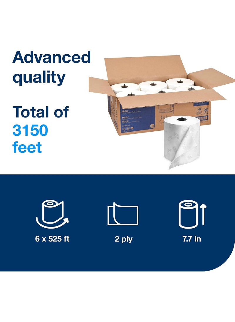 Tork - Tork Matic Hand Towel Roll White With Gray Leaf Advanced H1 100 Recycled Fiber High Absorbency Medium Capacity 2Ply 6 Rolls x 525 ft  290092A - Image 1
