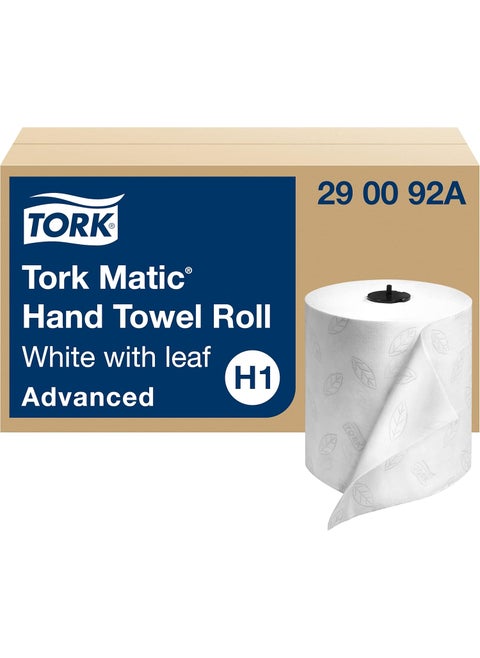Tork Matic Hand Towel Roll White With Gray Leaf Advanced H1 100 Recycled Fiber High Absorbency Medium Capacity 2Ply 6 Rolls x 525 ft  290092A