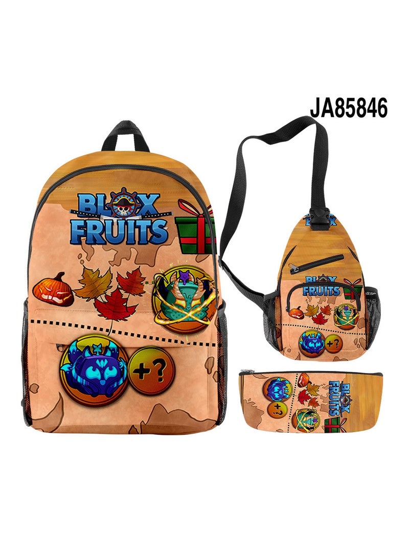 Blox Cartoon Backpack Three-piece Student School Bag 