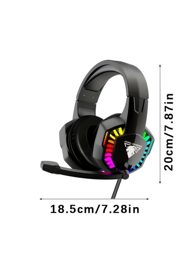 Black Wired Gaming Headset with RGB Backlight Detachable Mic Deep Bass for PS4 Xbox PC - Image 1