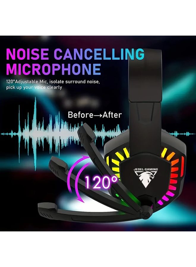 Black Wired Gaming Headset with RGB Backlight Detachable Mic Deep Bass for PS4 Xbox PC - Image 4
