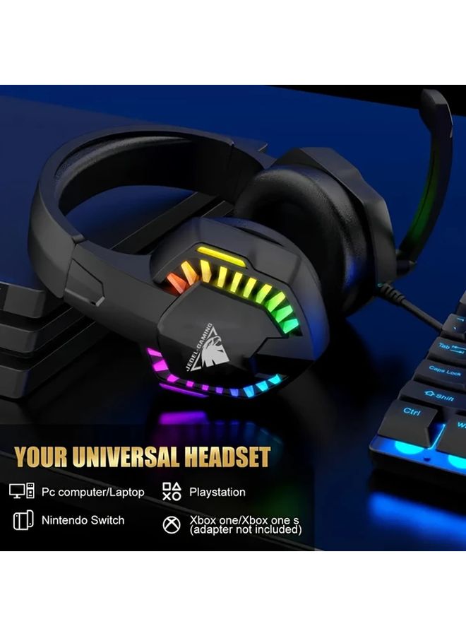 Black Wired Gaming Headset with RGB Backlight Detachable Mic Deep Bass for PS4 Xbox PC - Image 2