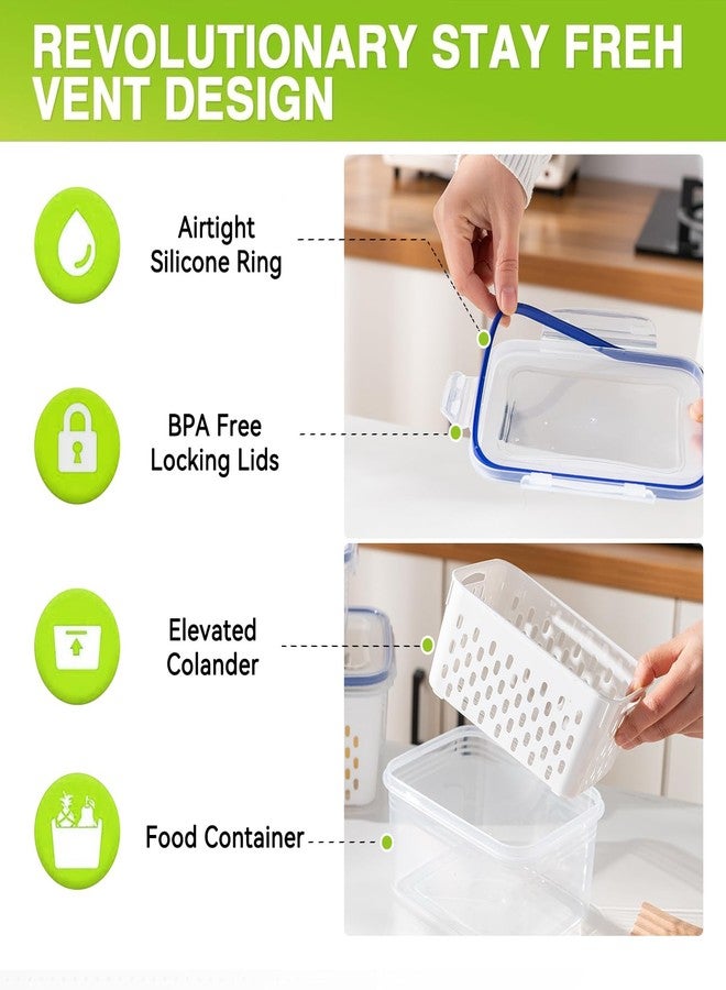 Voova 3 Pack Fruit Storage Containers for Fridge, Airtight Food Storage Containers with Removable Colander, Produce Saver Organizers Storage for Refrigerator, Keep Fruit Vegetable Meat Berry Fresh Longer - Image 4