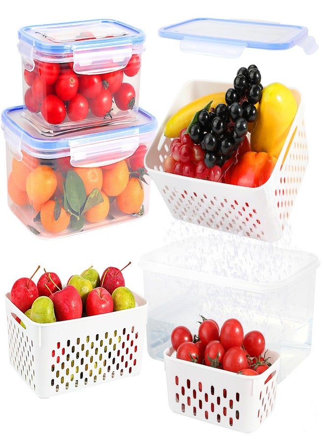 Voova 3 Pack Fruit Storage Containers for Fridge, Airtight Food Storage Containers with Removable Colander, Produce Saver Organizers Storage for Refrigerator, Keep Fruit Vegetable Meat Berry Fresh Longer - Image 1