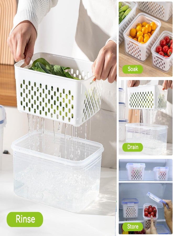 Voova 3 Pack Fruit Storage Containers for Fridge, Airtight Food Storage Containers with Removable Colander, Produce Saver Organizers Storage for Refrigerator, Keep Fruit Vegetable Meat Berry Fresh Longer - Image 2
