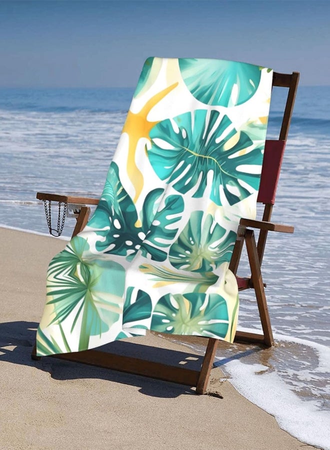 شبيلي منشفة شاطئ كبيرة جدًا ‎150×75‎ سم من الألياف الدقيقة، مقاومة للرمل، من لوازم الشاطئ وسريعة الجفاف للسفر، منشفة مسبح باردة قابلة للغسل في الغسالة بنقشة أوراق ناعمة للبالغين والأطفال للشاطئ والسباحة والسفر - Image 2