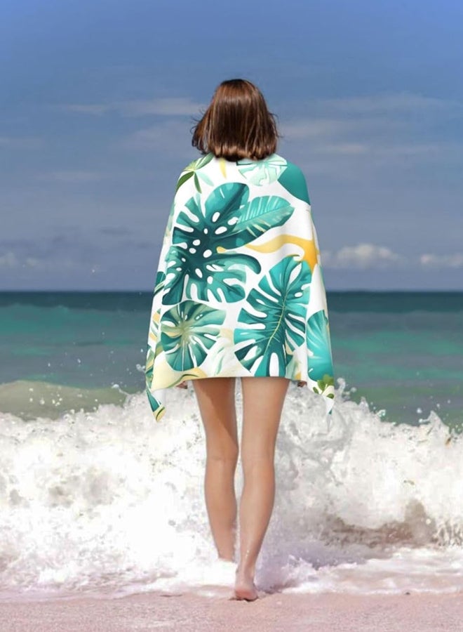 شبيلي منشفة شاطئ كبيرة جدًا ‎150×75‎ سم من الألياف الدقيقة، مقاومة للرمل، من لوازم الشاطئ وسريعة الجفاف للسفر، منشفة مسبح باردة قابلة للغسل في الغسالة بنقشة أوراق ناعمة للبالغين والأطفال للشاطئ والسباحة والسفر - Image 3