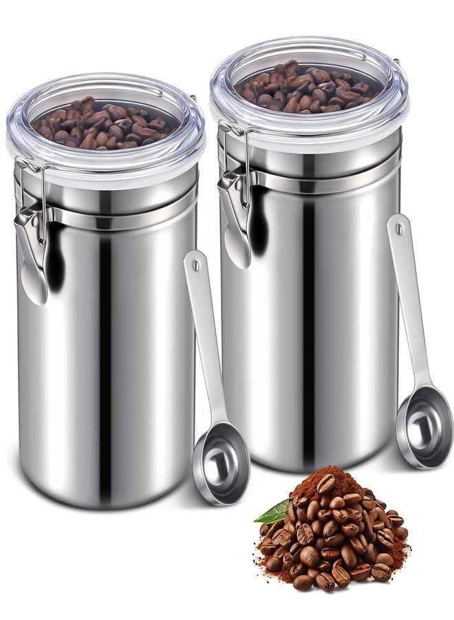 Suclain 2 Pack 64oz Stainless Steel Coffee Canister for Kitchen Airtight Coffee Bean Grounds Storage with 2 Measuring Spoons Large Metal Food Storage Canisters with Lid for Tea Cereal Sugar Flour - Image 1