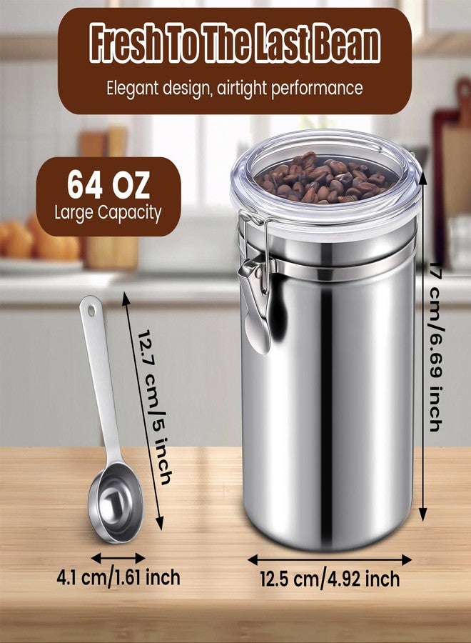 Suclain 2 Pack 64oz Stainless Steel Coffee Canister for Kitchen Airtight Coffee Bean Grounds Storage with 2 Measuring Spoons Large Metal Food Storage Canisters with Lid for Tea Cereal Sugar Flour - Image 2