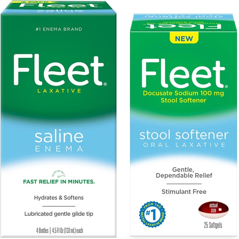 حقنة فليت الملينة الملحية للإمساك للبالغين 45 أونصة سائلة 4 زجاجات ملين لتليين البراز خالي من المنبهات ملين فموي لتخفيف الإمساك 25 كبسولة لينة