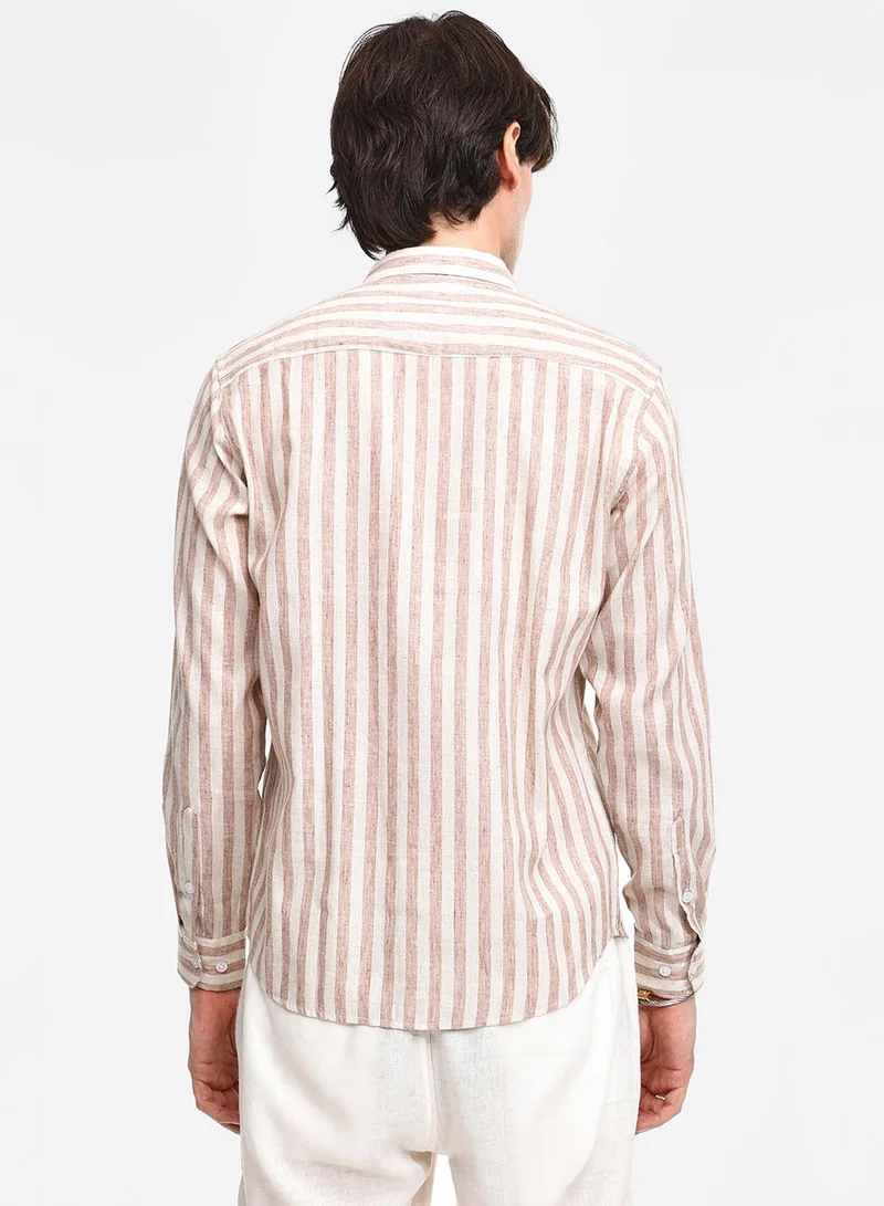 كامبوس سوترا Men's Tan Brown Heathered-Stripe Shirt