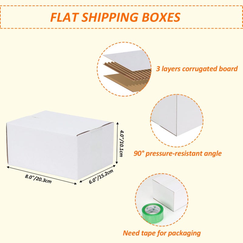HORLIMER 8x6x4 Shipping Boxes Set of 40, White Corrugated Cardboard Mailer Box for Packing Small Business - Image 2
