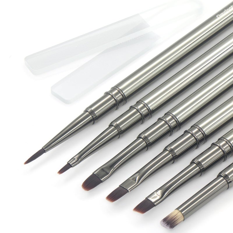MYR 6Pcs Nail Art Brushes and 2pcs Nano Nail Files, Metal Nail Art Tools, Acrylic Nail Brushes, Nail Brushes for Nail Art, suitable for Gel Dilution, Halo Dyeing, Watercolor and other Nail Design - Image 1