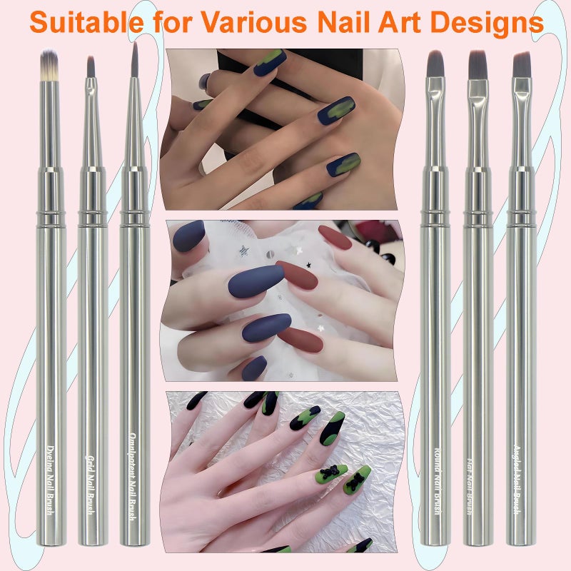 MYR 6Pcs Nail Art Brushes and 2pcs Nano Nail Files, Metal Nail Art Tools, Acrylic Nail Brushes, Nail Brushes for Nail Art, suitable for Gel Dilution, Halo Dyeing, Watercolor and other Nail Design - Image 5