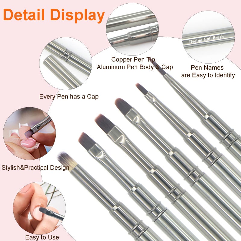 MYR 6Pcs Nail Art Brushes and 2pcs Nano Nail Files, Metal Nail Art Tools, Acrylic Nail Brushes, Nail Brushes for Nail Art, suitable for Gel Dilution, Halo Dyeing, Watercolor and other Nail Design - Image 3