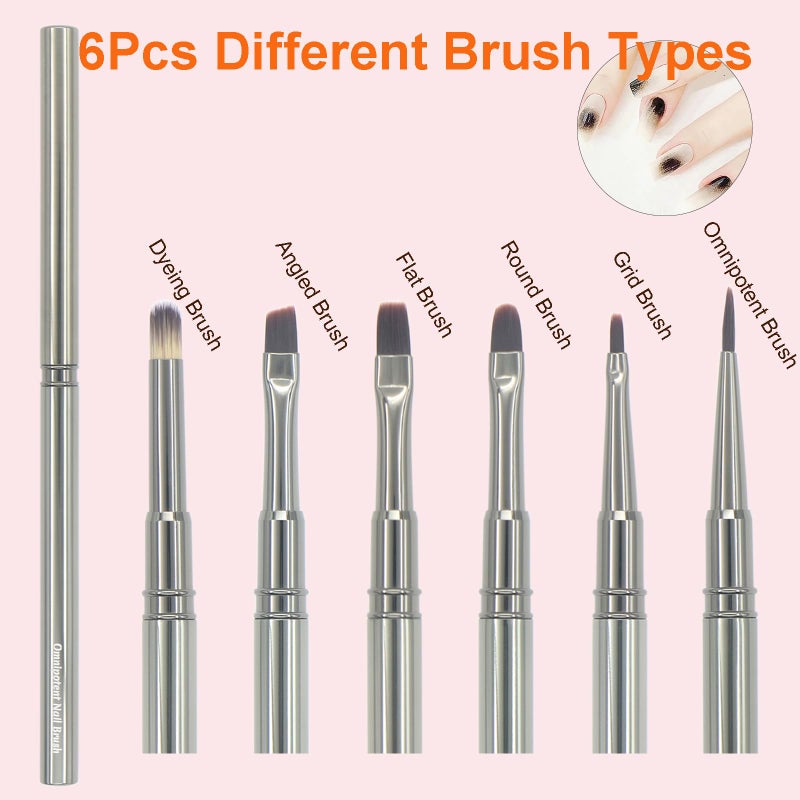 MYR 6Pcs Nail Art Brushes and 2pcs Nano Nail Files, Metal Nail Art Tools, Acrylic Nail Brushes, Nail Brushes for Nail Art, suitable for Gel Dilution, Halo Dyeing, Watercolor and other Nail Design - Image 2