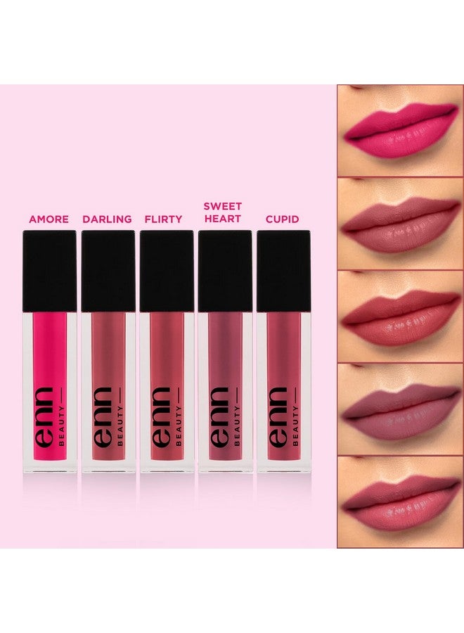 Enn Long Lasting Semi Matte nourishing soft Liquid Lipsticks With 12 Hour Coverage, Transferproof, Highly Pigmented Godness of Natural Ingredients of Ghee,Vitamin-E & Rosemary-Pack Of 5 (Pretty Pinks) - Image 3