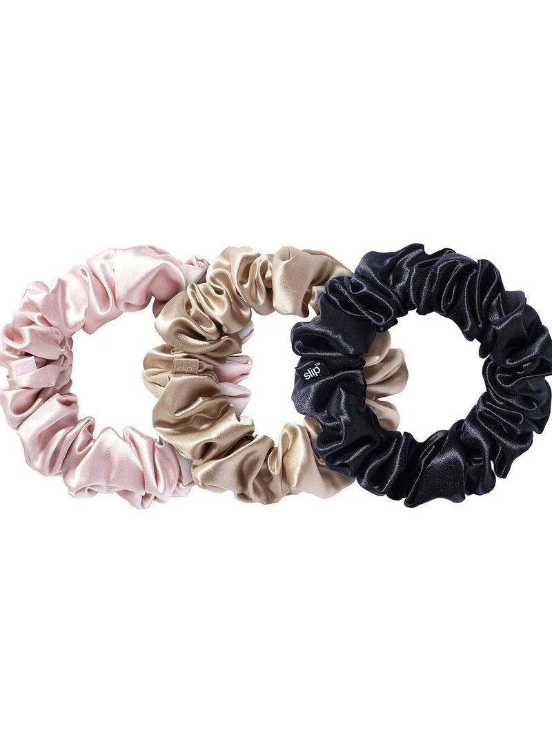 SLIP Pure Mulberry Silk Hair Ties Luxury Crease No Wrinkle Silk Hair Ties for Women Girls Thick Curly Hair (Pack of 3) Black Light Pink - Image 1