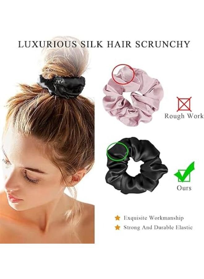 SLIP Pure Mulberry Silk Hair Ties Luxury Crease No Wrinkle Silk Hair Ties for Women Girls Thick Curly Hair (Pack of 3) Black Light Pink - Image 3