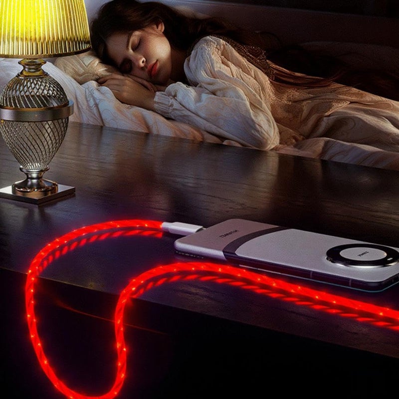 IHAO كابل شاحن IHAO من USB A إلى Type C PD بقوة 60 واط سريع الشحن مع إضاءة LED مرئية باردة متدفقة لجميع أجهزة USB C - 39 بوصة أحمر نجمي - Image 5