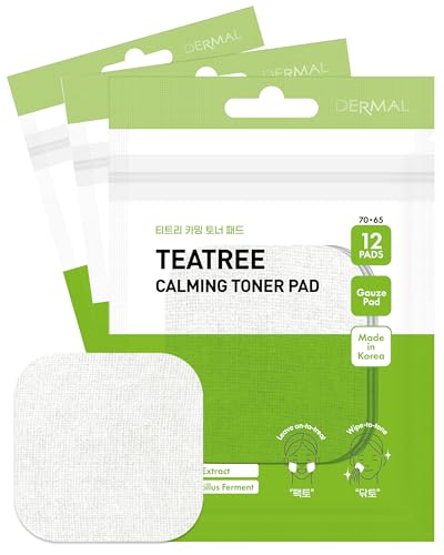 DERMAL Teatree Calming Toner Pad - Korean Toner Pad for Calming & Acne Improvement with Zinc PCA - Vegan Gauze Tencel Square Pads - Travel Kit 12 Pads, 3 Pack (Total 36 ea) - Image 1
