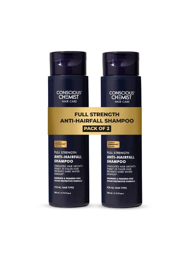 Conscious Chemist® Full Strength Anti-Hairfall Shampoo | Saw palmetto, Yeast Extract, Rosemary OIl & Keratin | 2x Hair Fall Control & Growth | Hard Water Safe | With StrandBoost™️ Technology | Paraben & SLS Free | For All Hair Types | Women & Men | 200ml (Pack of 2) - Image 1