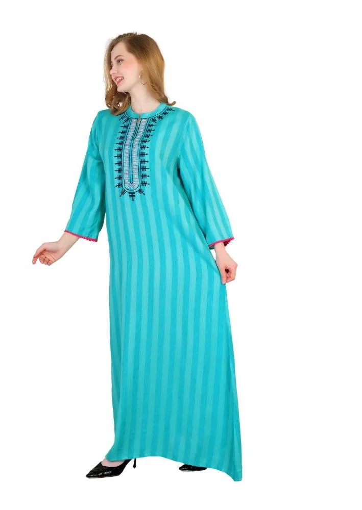 Artemea  SOFT STRIPED RAYON EMBROIDERED JALABIYA for Women | Best Price UAE