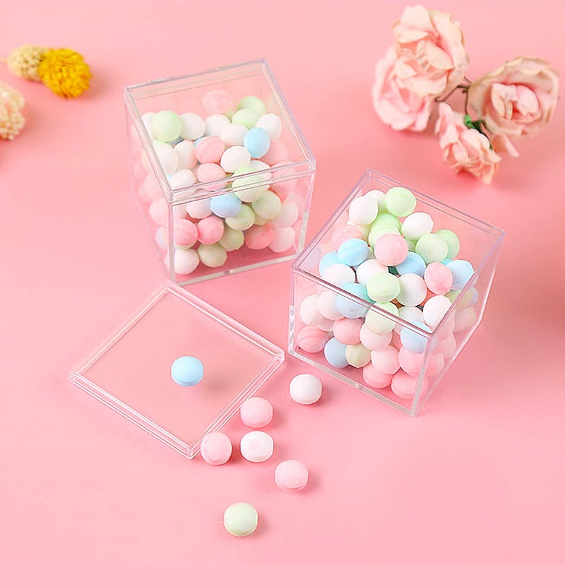 Lainrrew Clear Plastic Square Cube,15 Pack Small Acrylic Plastic Storage Box with Lids Transparent Clear Square Containers Display Boxes Gift Box with Glitter Ribbon for Candy Pill Jewelry Christmas (1.8 - Image 2