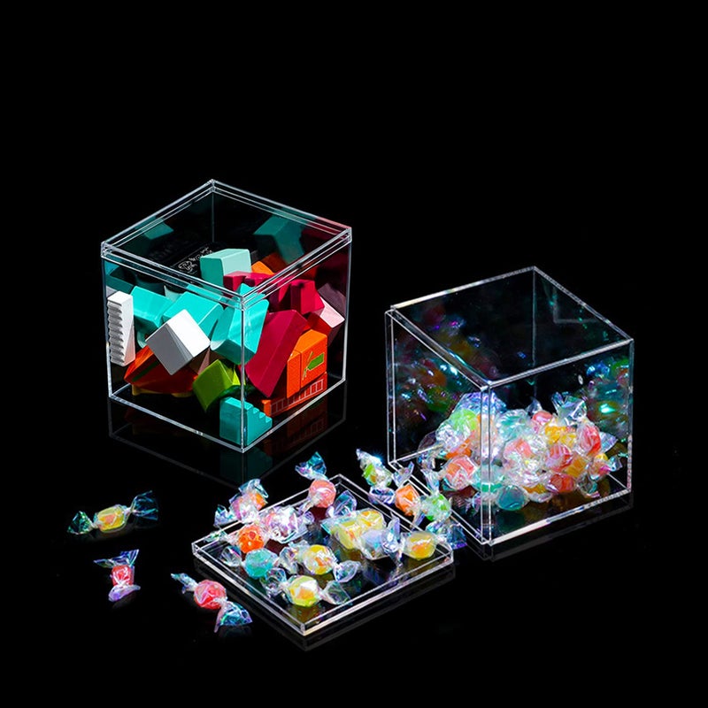 Lainrrew Clear Plastic Square Cube,15 Pack Small Acrylic Plastic Storage Box with Lids Transparent Clear Square Containers Display Boxes Gift Box with Glitter Ribbon for Candy Pill Jewelry Christmas (1.8 - Image 5