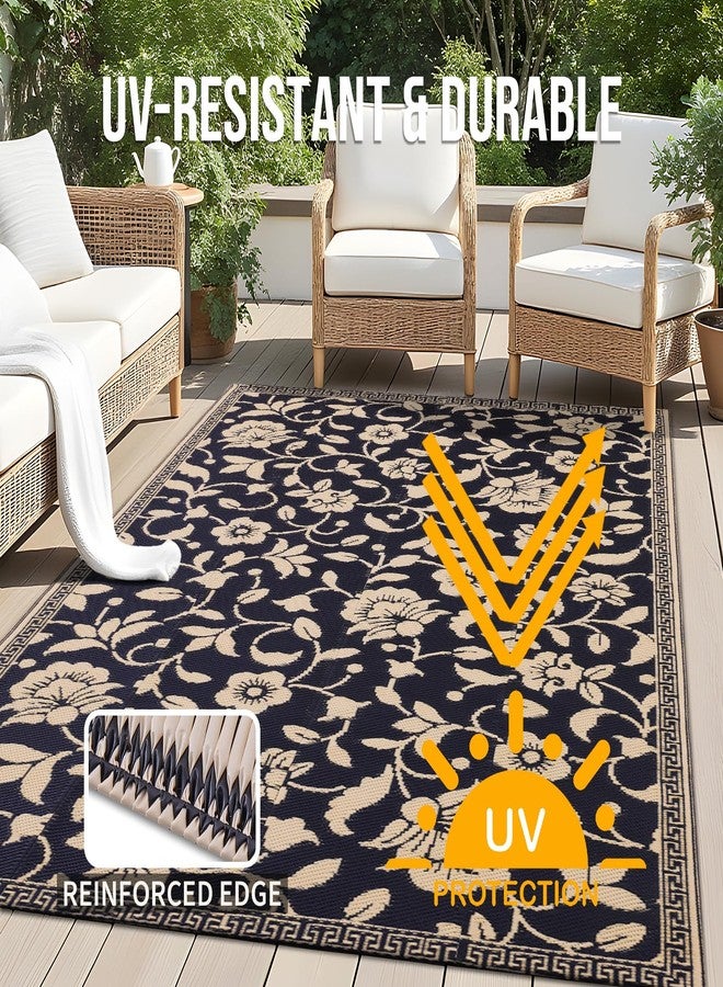 OLANLY Waterproof Outdoor Rug 5x8 ft, Outdoor Plastic Straw Rug with Flower Pattern, Reversible RV Mat, Large Patio Rug for Patio, Camping, Balcony, Deck, Backyard, Black & Beige - Image 4