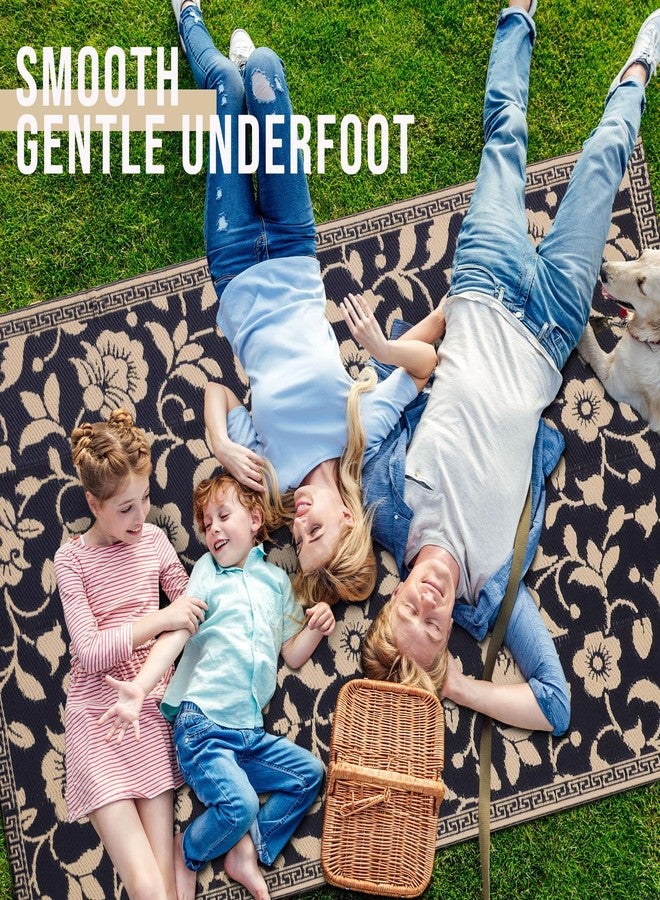 OLANLY Waterproof Outdoor Rug 5x8 ft, Outdoor Plastic Straw Rug with Flower Pattern, Reversible RV Mat, Large Patio Rug for Patio, Camping, Balcony, Deck, Backyard, Black & Beige - Image 5