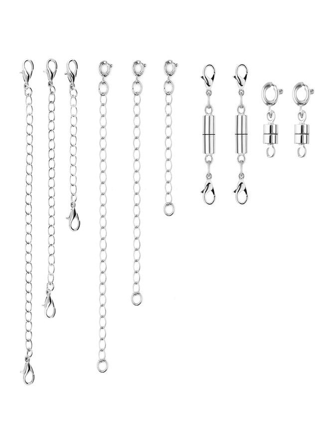 XIHIRCD 6pcs Necklace Extender Chains, 6 Sizes Bracelet Extender with 4pcs Double Magnetic Necklace Clasp, Extension Chains Jewelry Extenders for Women Jewelry Crafts Making(Silver) - Image 1