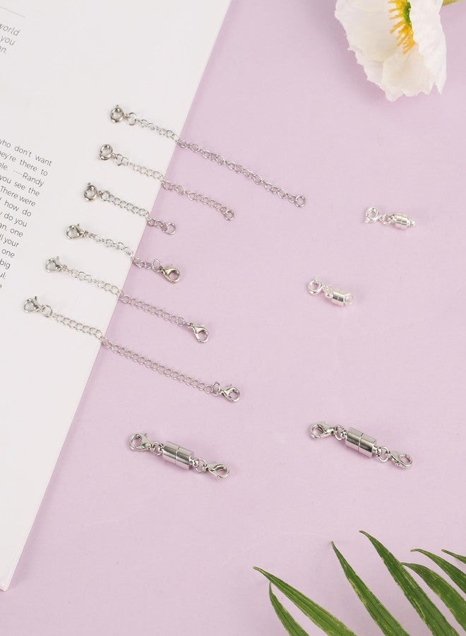 XIHIRCD 6pcs Necklace Extender Chains, 6 Sizes Bracelet Extender with 4pcs Double Magnetic Necklace Clasp, Extension Chains Jewelry Extenders for Women Jewelry Crafts Making(Silver) - Image 3