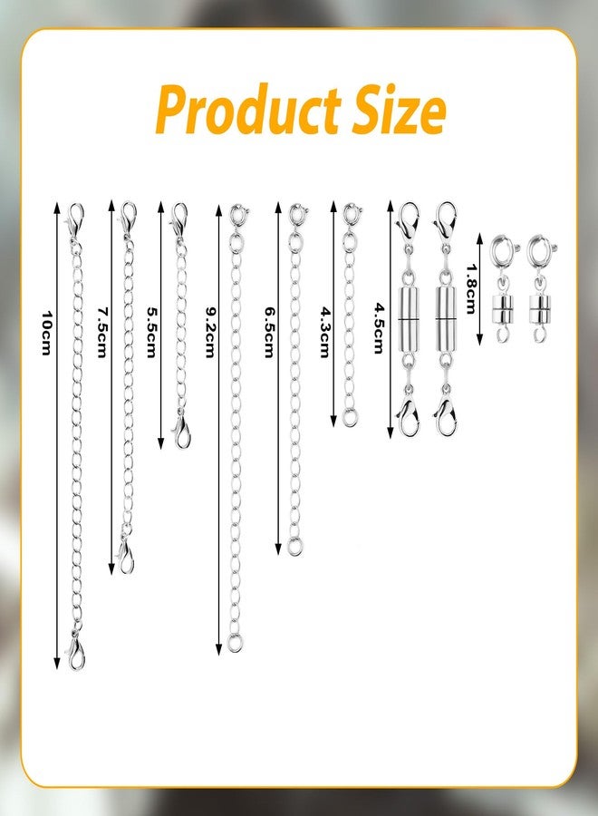 XIHIRCD 6pcs Necklace Extender Chains, 6 Sizes Bracelet Extender with 4pcs Double Magnetic Necklace Clasp, Extension Chains Jewelry Extenders for Women Jewelry Crafts Making(Silver) - Image 2