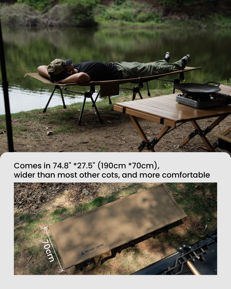 ONETIGRIS SUPRANUBIS Camping Cot, Height Adjustable with Cot Leg Extenders, Strong Support 330lbs, Lightweight Comfortable Folding Bed for Camping, Hiking, Travel, Truck, Beach, Office Nap - Image 3