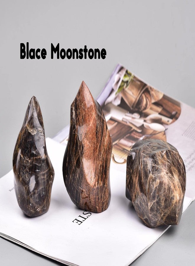 AMOYSTONE Black Moonstone Flame Shaped Towers Large Healing Crystal Stone Home Decor 0.6-1.0LBS - Image 4