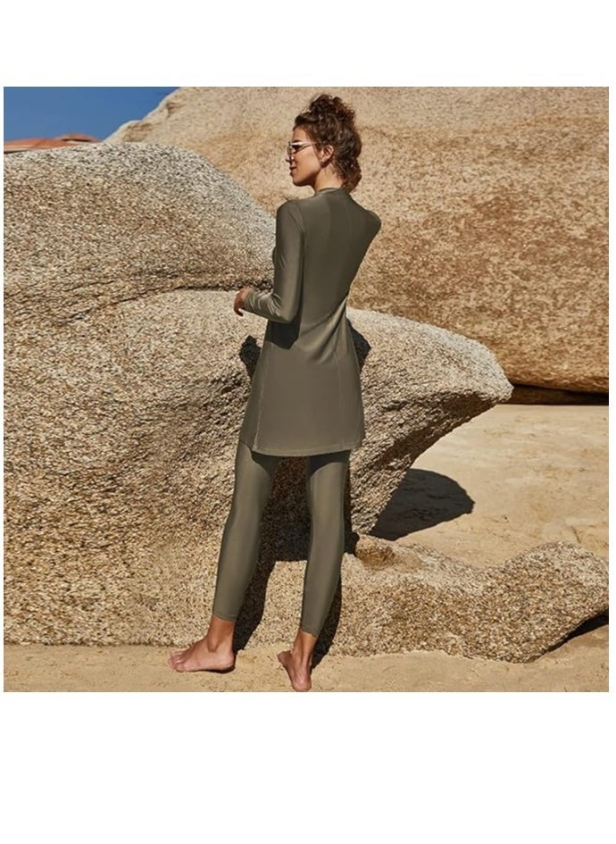 NADANBAO Muslim Swimsuits for Women Modest Islamic Swimwear Burkini Full Cover Rash Guard Top Pants Set Two Piece Bathing Suits, - Image 3