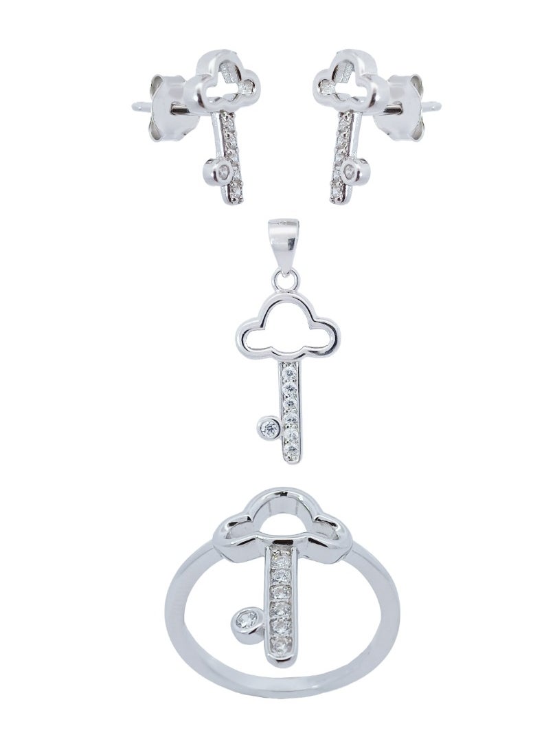 AK Jewels 925 SILVER CZ RHODIUM KEY HALF SET  RING SIZE (5,6,7,8)  - Image 1