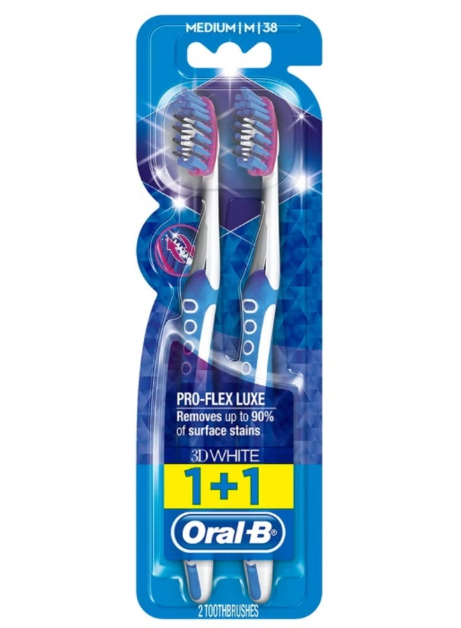 أورال بي فرشاة أسنان يدوية Oral-B 3D White Luxe Pro Flex متوسطة، عبوة من قطعتين، متعددة الألوان - Image 1