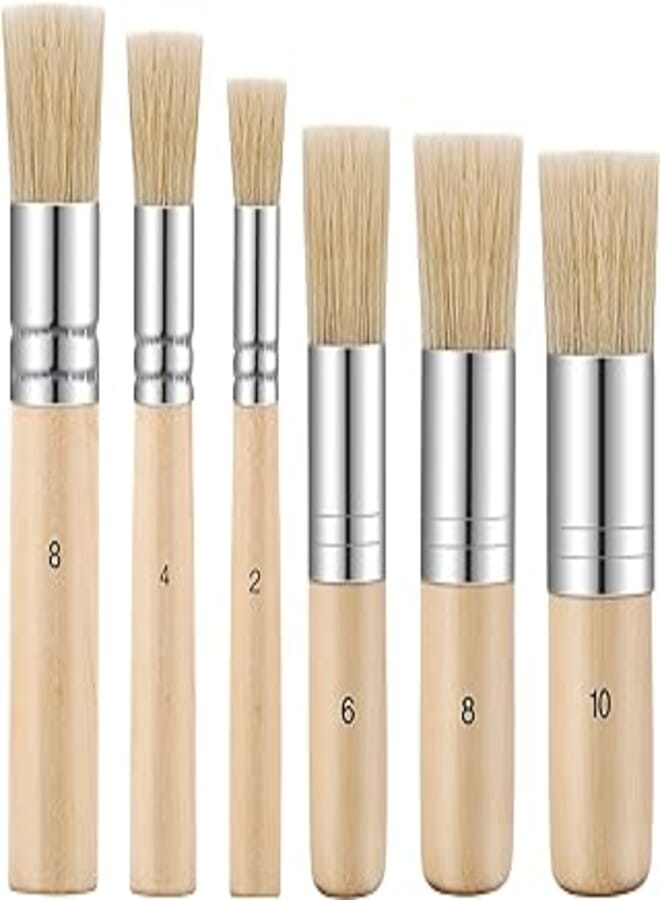 6 Pieces Wooden Stencil Brushes Pure Natural Bristle Template Paint Brushes Painting Bristle Brushes for Acrylic Oil Watercolor Art Painting Stencil Project DIY Crafts, 6 Sizes